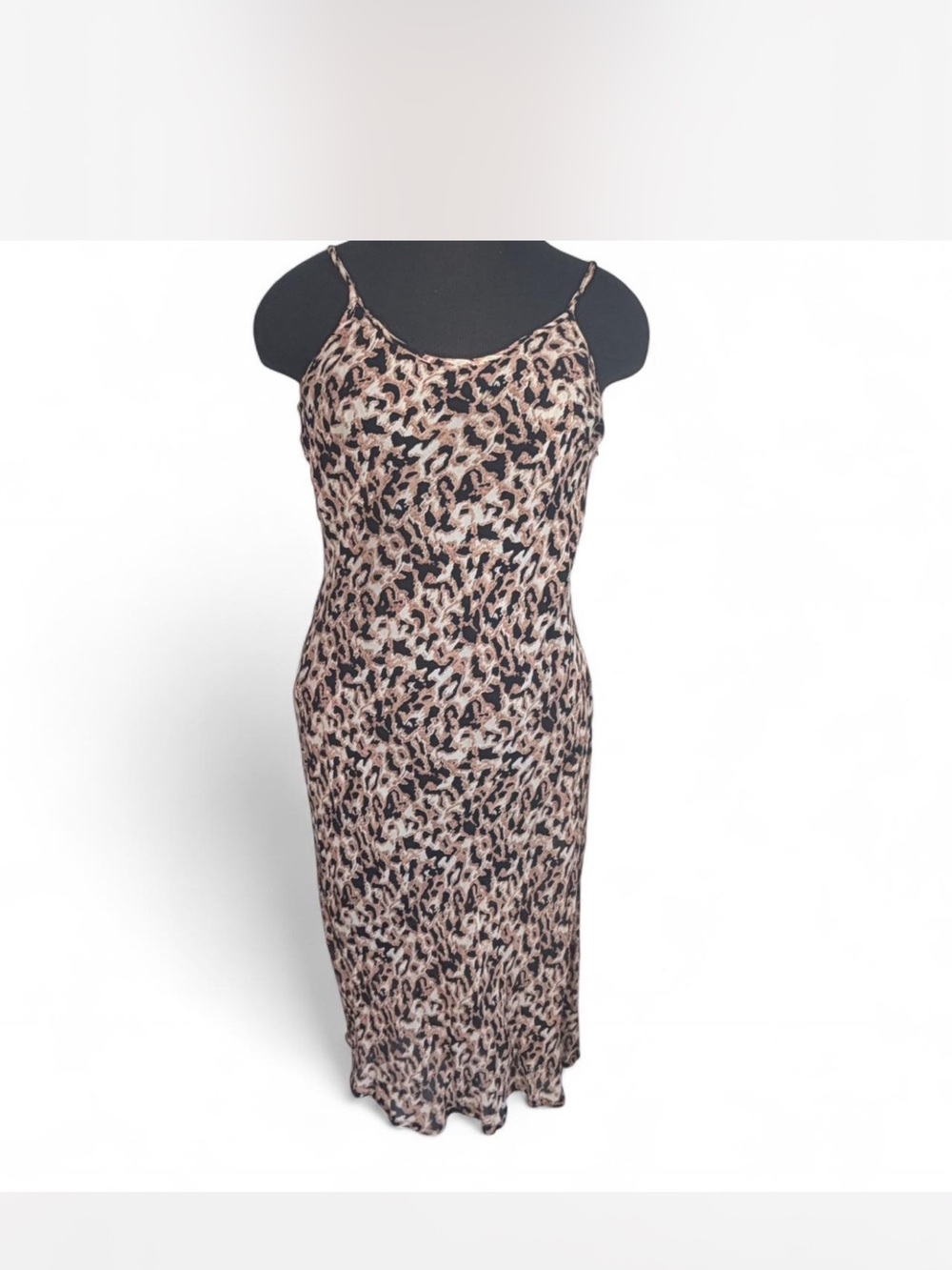 Y2K Leopard Print Silky Slip Midi Dress Medium